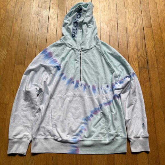 Peloton Size L White Blue Sunburst Tie-Dye Half Zip Pullover Hoodie Sweatshirt - Picture 4 of 15